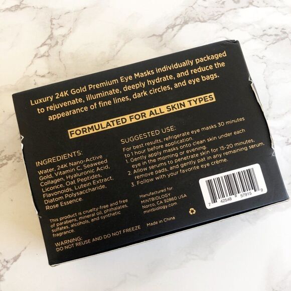 NIB Mintbiology 15-pk Seaweed Anti-Aging Marine Collagen 24k Gold Eye Masks - Picture 6 of 10